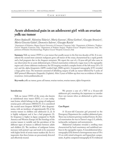 Acute Abdominal Pain In An Adolescent Girl With An Ovarian Yolk DocsLib