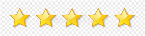 Five Gold Glossy Stars For Rating Panel Design Vector Template For Web