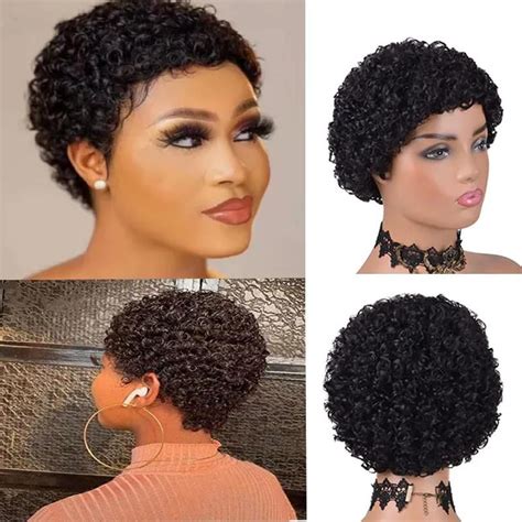 Short Hair Afro Kinky Curly Short Wigs For Black Women Wig Pixie Cut Wig Natural Black Color