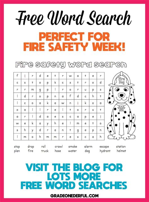 Fire Safety Word Search Puzzle Handout Fun Activity B