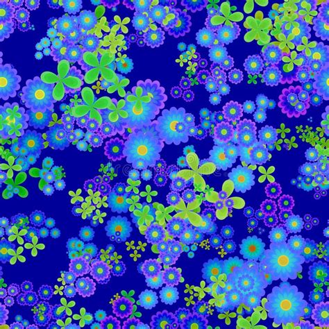 Abstract Flowers Leafs And Blooms Blue And Green Floral Pattern