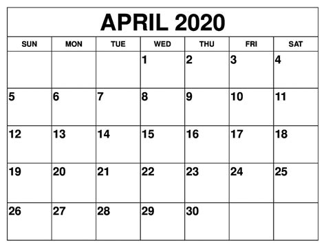 April 2020 Calendar Printable For School Free Printable Calendar