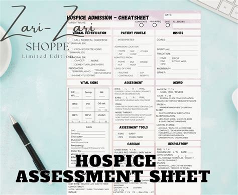 Hospice Assessment Form Home Health Nurse Sheet Home Health Etsy