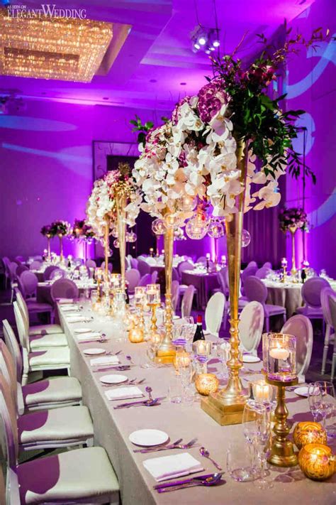 Glamorous Gold Wedding Table Setting White Orchid Centrepieces Gold