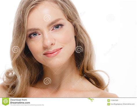 Woman Beauty Skin Care Close Up Portrait Blonde Hair Studio On W Stock Image Image Of