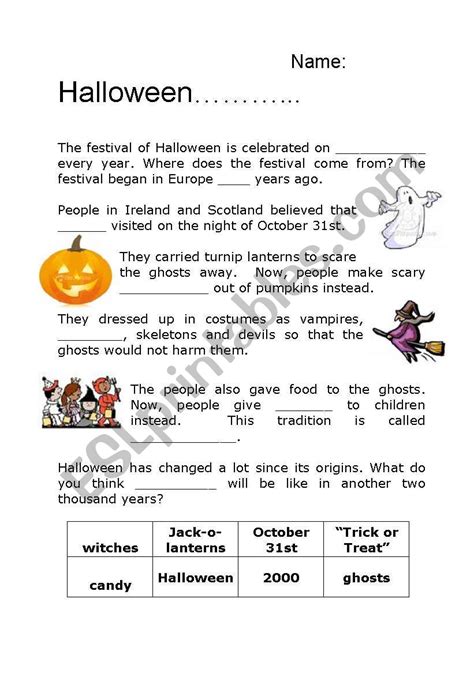 Halloween Fill In The Blanks Worksheets