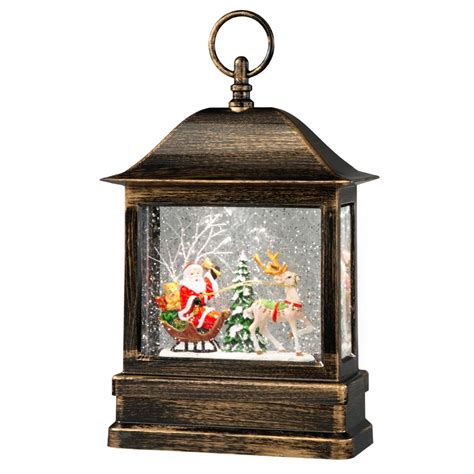 Led Snow Lantern Santa With Reindeer Sleigh 25cm