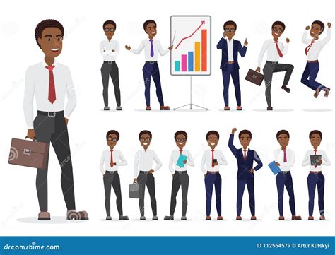 African American Businessman Character Different Poses Design Vector