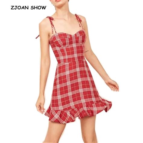 sexy bow off shoulder gingham plaid dress women vintage backless beach dress summer casual