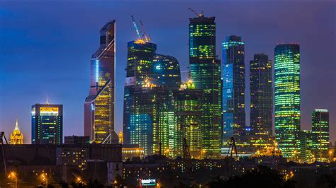 Beautiful City Night Moscow Skyscraper Lights Wallpaper Travel And
