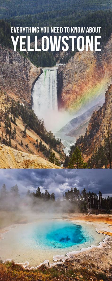 the yellowstone national park with rainbows and waterfalls