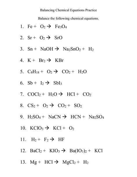 Describe a chemical reaction using words and symbolic equations. Balancing Chemical Equations Practice worksheet (1)