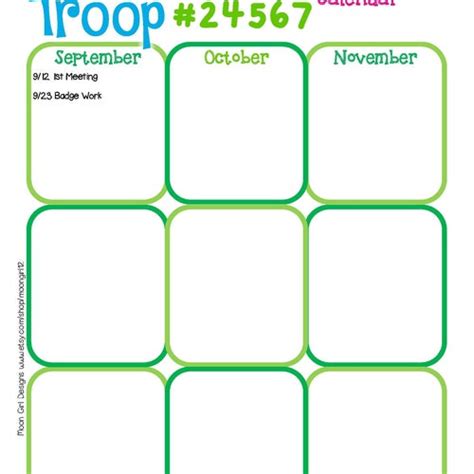 Brownie Girl Scout Yearly Troop Calendar Fillable Edit Etsy