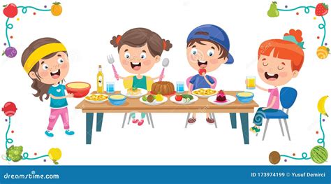 Little Children Eating Healthy Food Stock Vector Illustration Of Meal