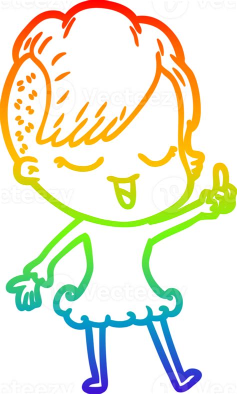 Rainbow Gradient Line Drawing Of A Happy Cartoon Girl 40083900 Png