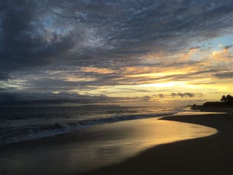 Pacific Ocean Waves At Beach In Kekaha During Sunset On Kauai Island In