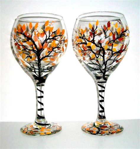 Fall Leaves Autumn Hand Painted Wine Glass 1 20 Oz Wine Etsy Hand