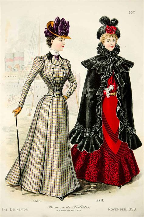 1898 Lithograph Victorian Women Promenade Toilette Costume Fashion