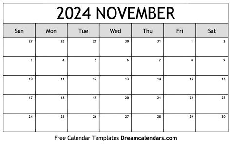 Nov 2024 Calendar 2024 Calendar Printable