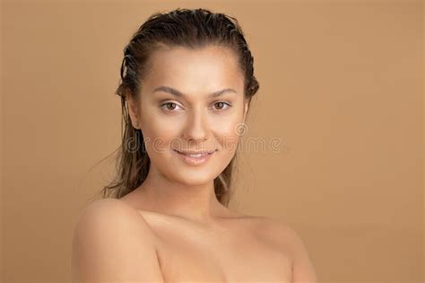 Tanned Sweet Girl With Clear Glowing Skin Health And Skin Care Cleansing And Moisturizing