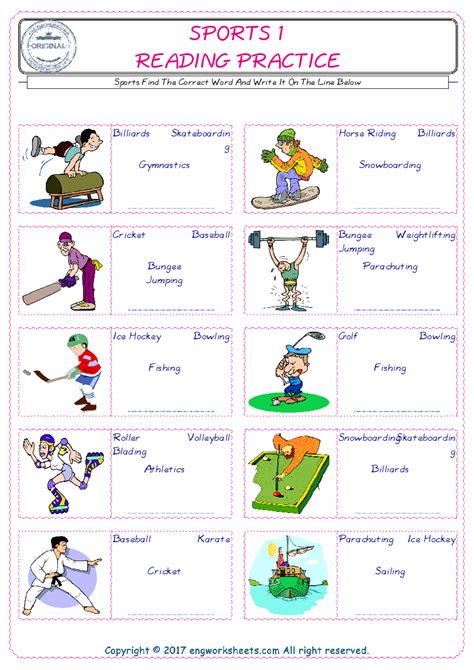 Sports Esl Printable English Vocabulary Worksheets