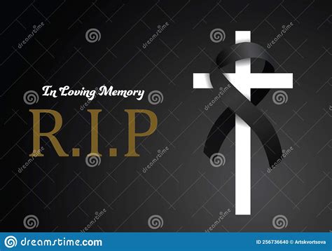 Funeral Card Vector Template Black Ribbon On White Cross Obituary