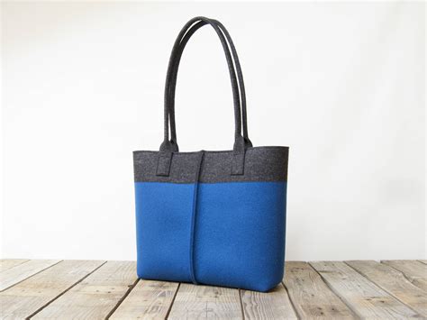 Wool Felt Tote Bag Charcoal And Blue Bicolor Tote Bag Womens Bag