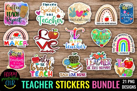 Teachers Sticker Bundle Printable Graphic By Happy Printables Club