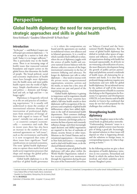 Pdf Global Health Diplomacy The Need For New Perspectives Strategic