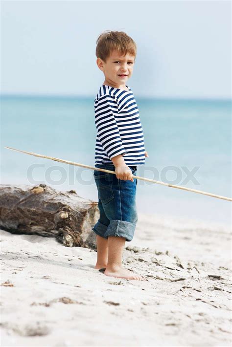 Alone Boy On Sand Beach Stock Image Colourbox