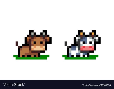 Pixel Cow Image For Game 8 Bit Royalty Free Vector Image
