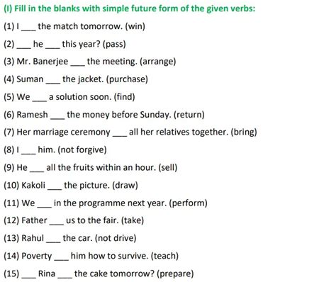 Simple Future Tense Class 4 Worksheet Fill In The Blanks With Simple