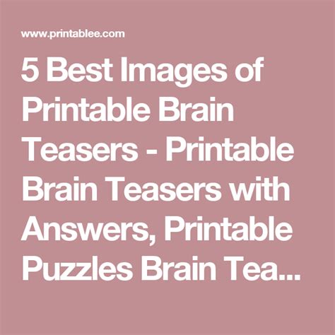 5 Best Images Of Printable Brain Teasers Printable Brain Teasers With