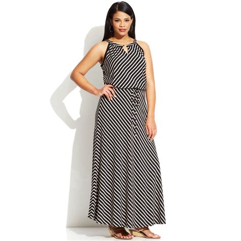 Calvin Klein Plus Size Sleeveless Striped Maxi Dress In Black Lyst