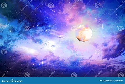 Stars And Full Moon In The Night Sky Stock Image Image Of