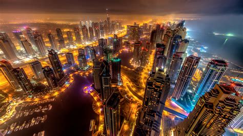 2560x1440 Dubai Buildings Night Lights Top View 8k 1440p Resolution Hd