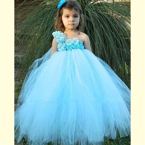 Light Blue Wedding Flower Girl Dress Tulle Tutu Dress Baby Kids Pageant