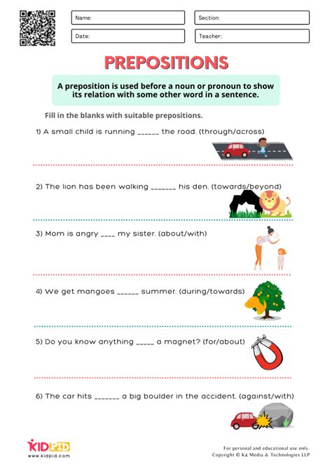 Identify Correct Prepositions Worksheets For Grade Kidpid Prepositions Worksheets Free
