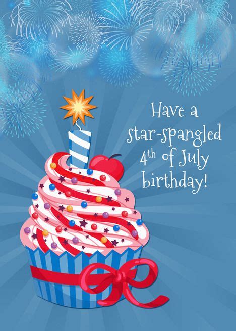 Fourth Of July Birthday Cupcake And Fireworks Card In 2023 Happy