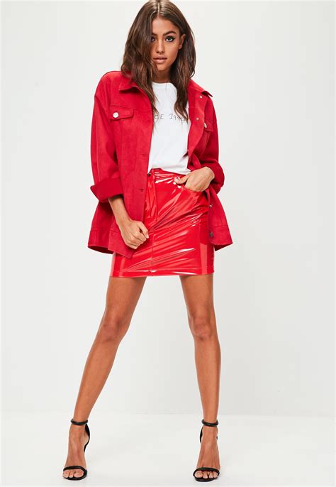 Missguided Red Vinyl Mini Skirt Lyst