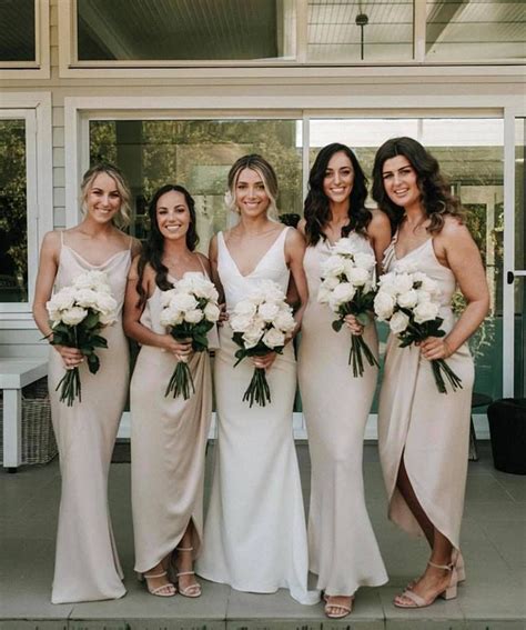 For the classic bride who is looking for traditional with a twist, this allover lace style from jenny yoo is the perfect fit. Champagne bridesmaid dresses | Champagne bridesmaid ...