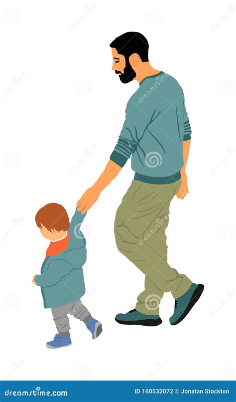 Padre Joven E Hijo Cogidos De La Mano Caminando Sobre La Ilustración