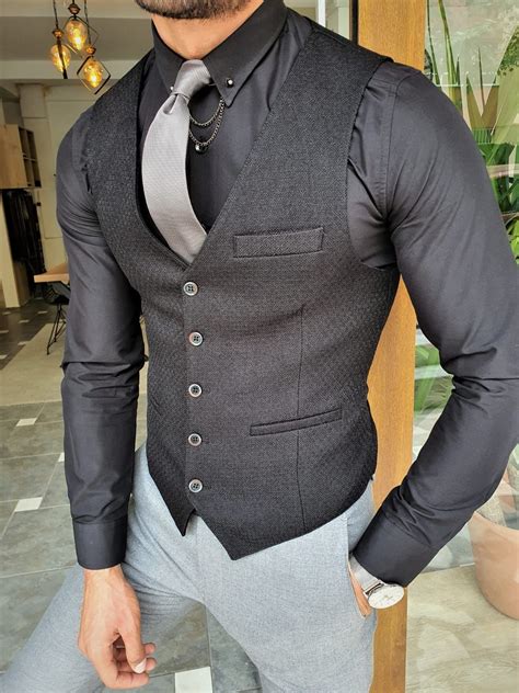 Gentwith Clemson Black Slim Fit Vest Fashion Suits For Men Vest Outfits Men Stylish Men Casual