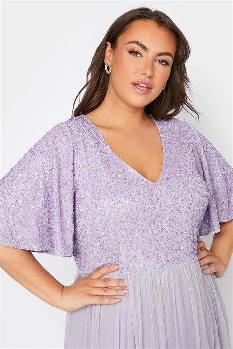 Luxe Plus Size Lilac Purple Sequin Hand Embellished Maxi Dress Yours
