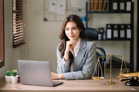 Premium Photo Beautiful Asian Woman Lawyer Working And Gavel Tablet