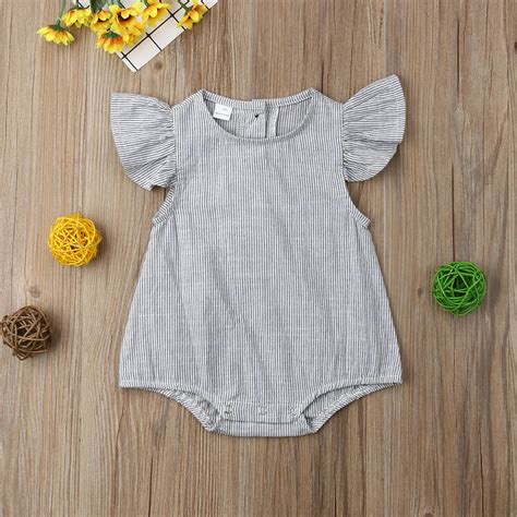 2019 Toddler Newborn Baby Girls Cotton Fly Sleeve Striped Bodysuit