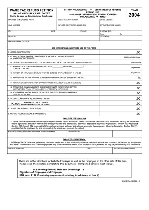 Employee home department **all advances are charged a $25 advance fee** *all advances will be deducted from the. Form 83-A272a - Wage Tax Refund Petition For Salary/hourly ...