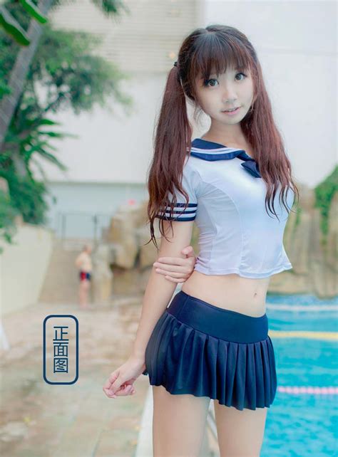 Sailor Suit Sukumizu Swimwear Split Skirt Style Swimsuits Summer