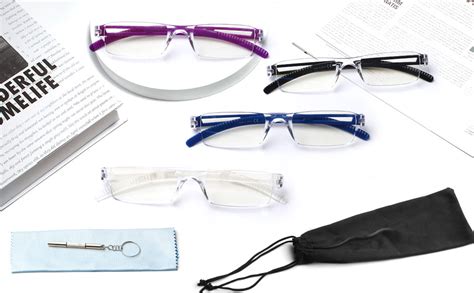 kerecsen 4 pack reading glasses for men women anti blue light blocking rimless computer readers