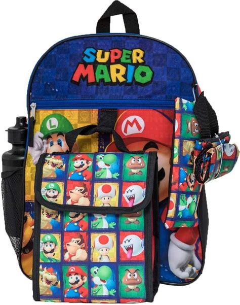 Kids Nintendo Mario Backpack Cinch Sack Lunch Bag Zip Pouch And Water